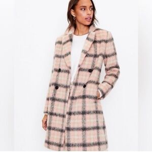 LOFT Pink and Black Plaid Coat